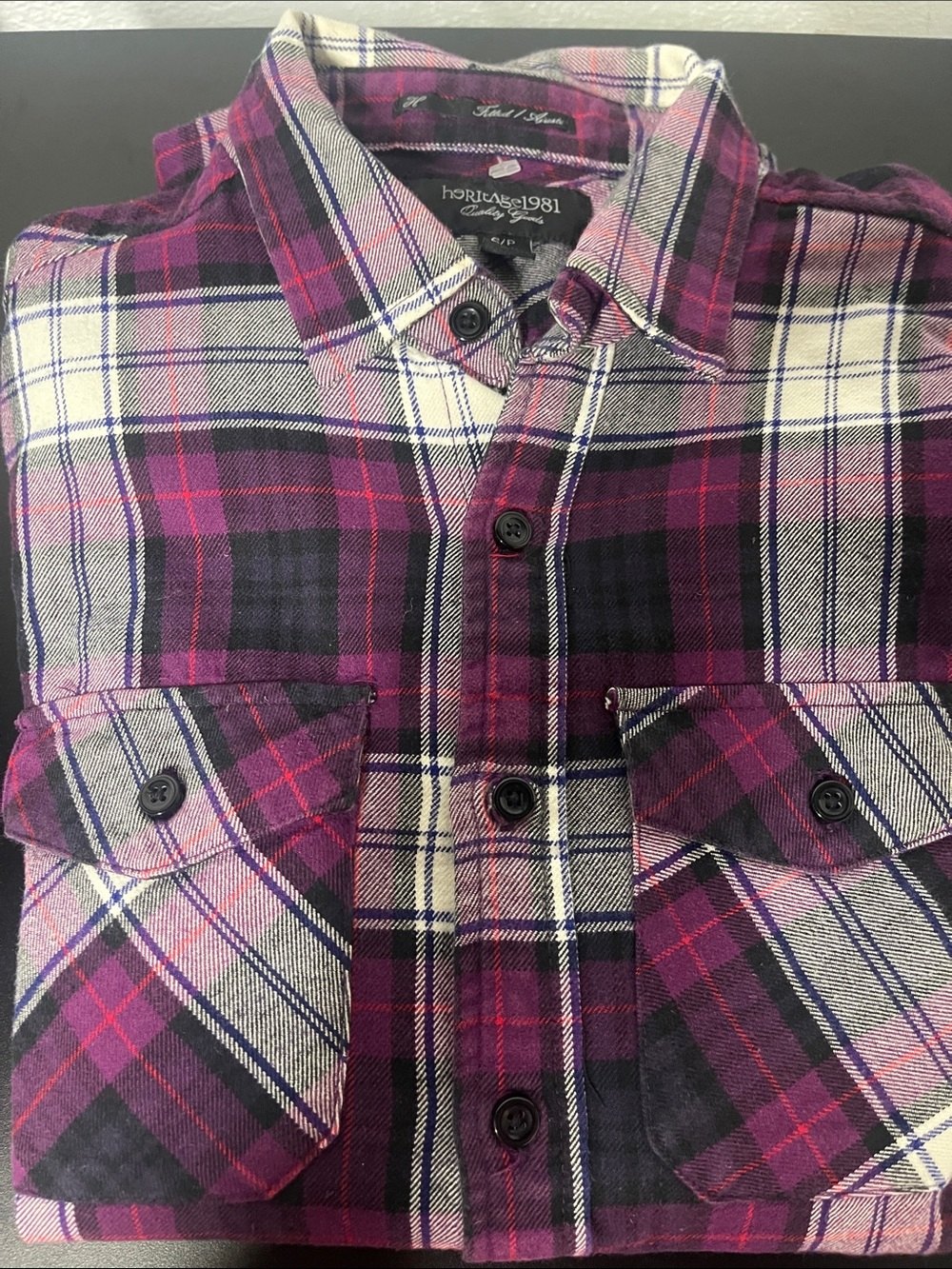 Heritage Purple and Black Plaid Button-Down Shirt